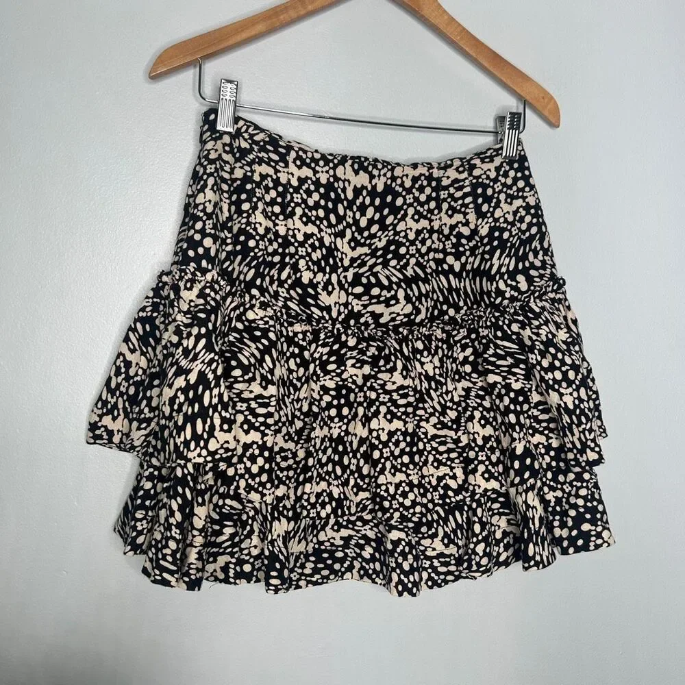 Anthropologie Maeve Tiered Linen Mini Skirt in Dot Print - Size 6